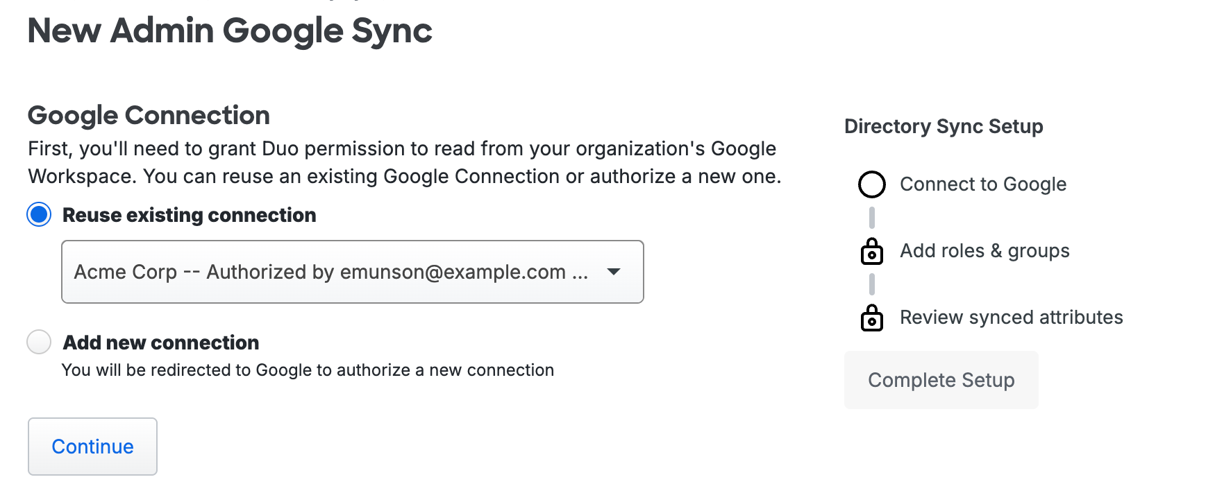 Reuse Admin Google Sync Connection