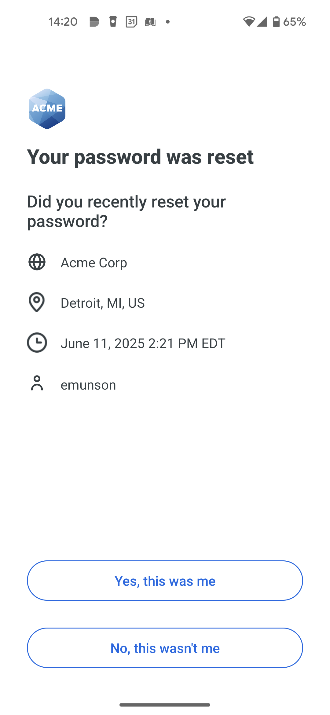 Password Reset Notification from Duo Mobile