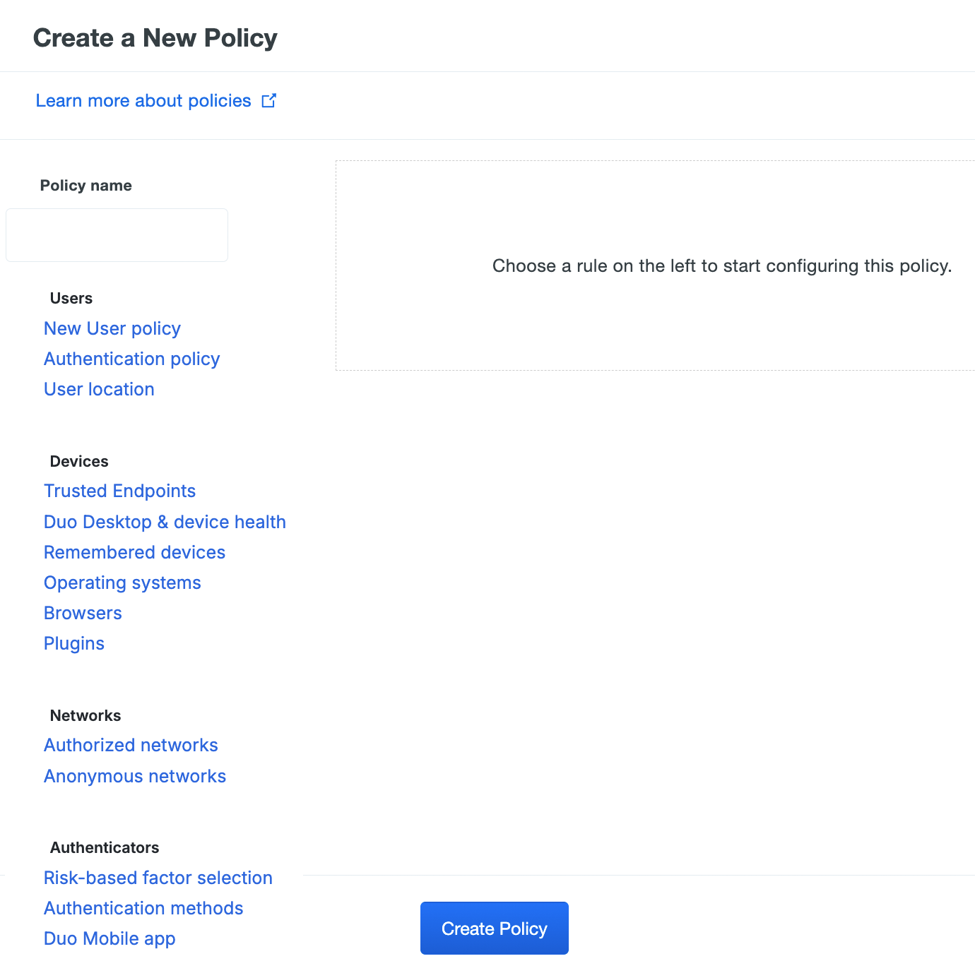Empty New Custom Policy