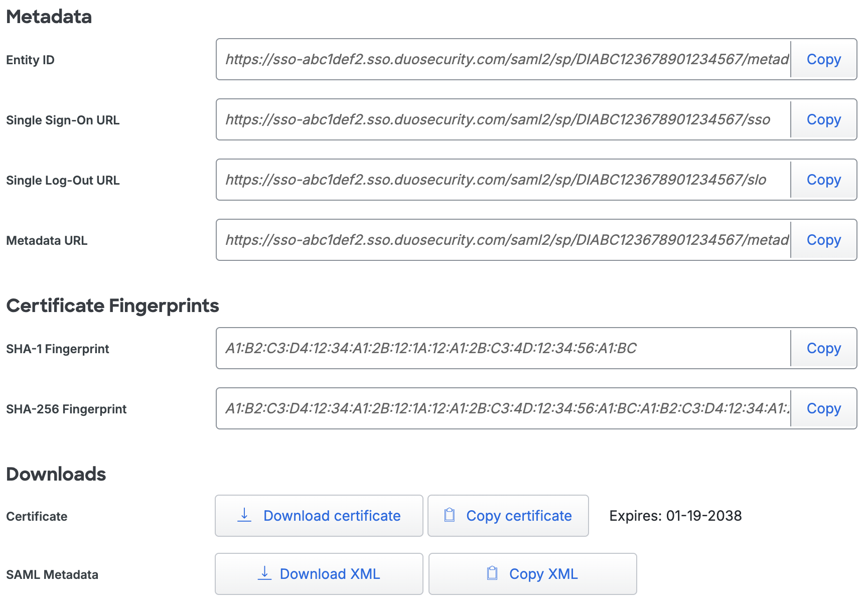 Metadata for configuring generic SAML service providers