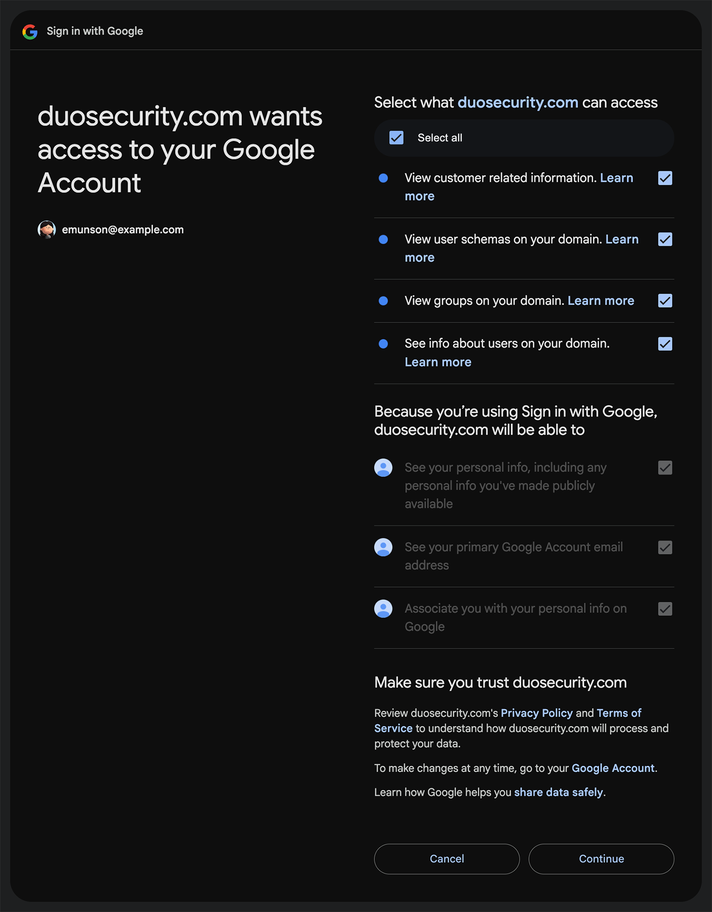 Grant Google Permissions
