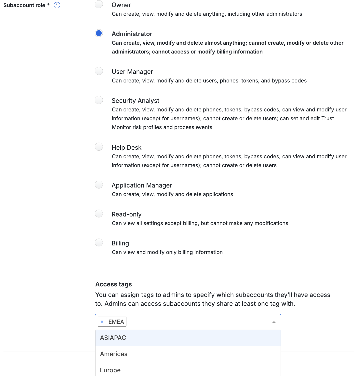 List Access Tags from subaccounts