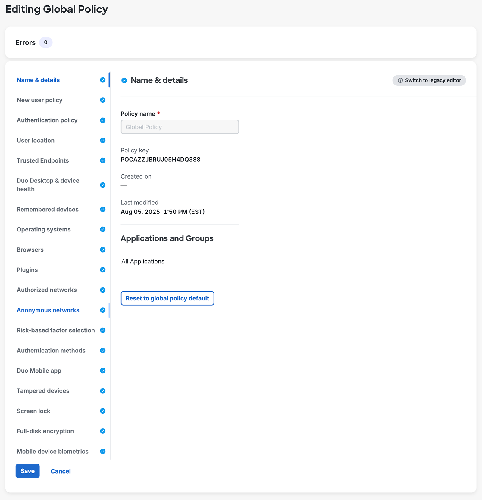 Global Policy in New Policy Editor