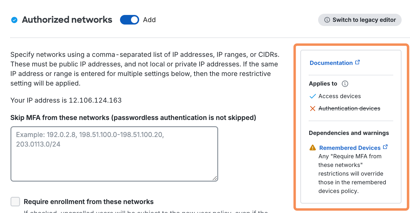 Policy Documentation Links, Effects, and Warnings