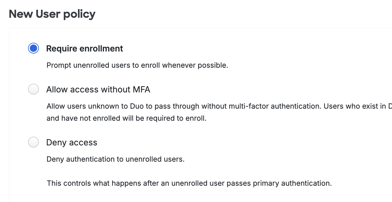 New User Policy Settings