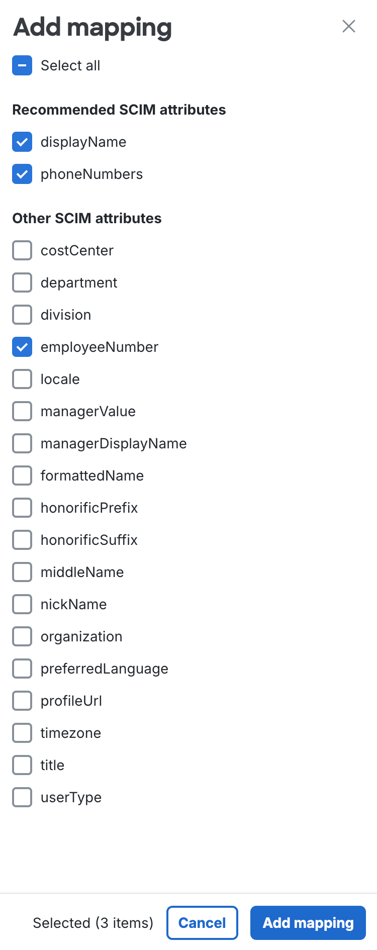 Add Okta SCIM Attribute Mappings