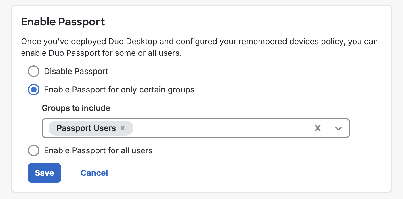 Duo Passport Enabled for Pilot Group