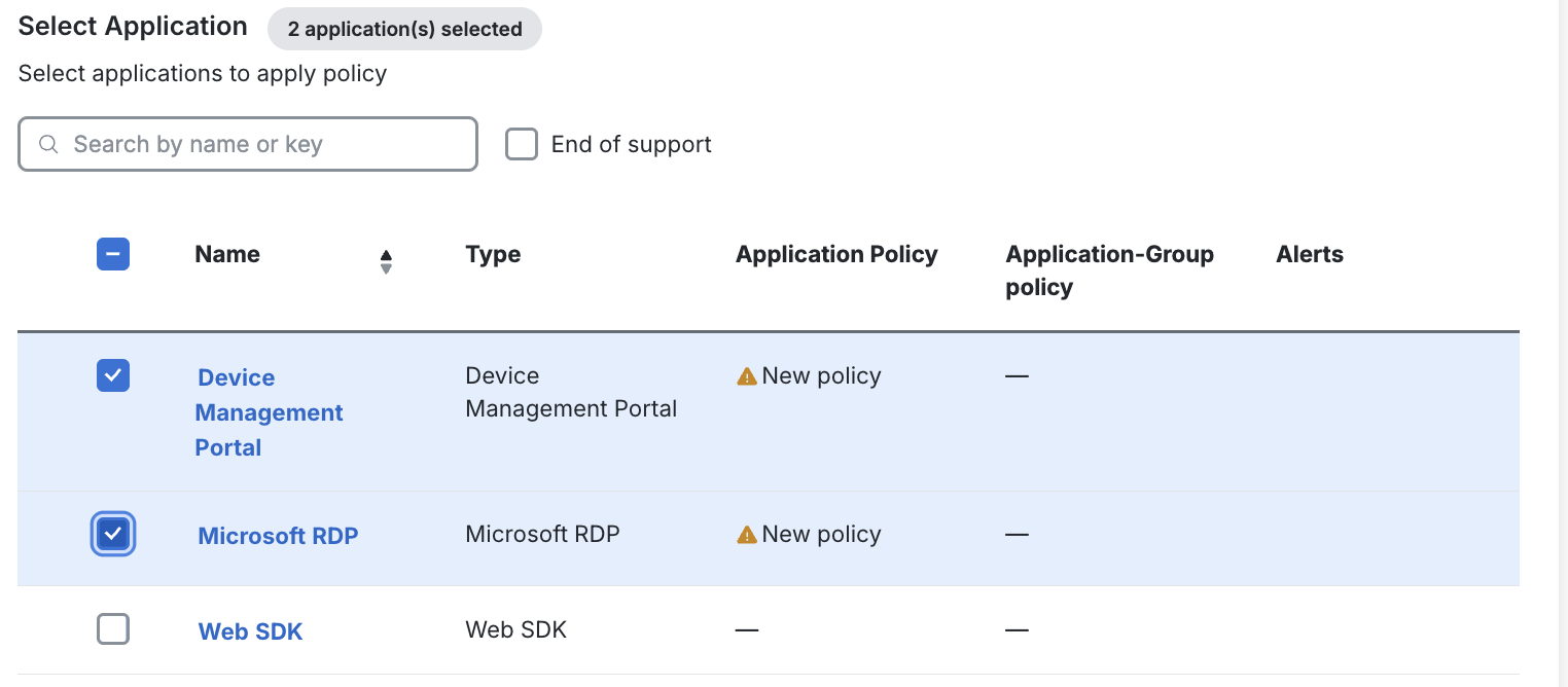 Select Custom Application Policy