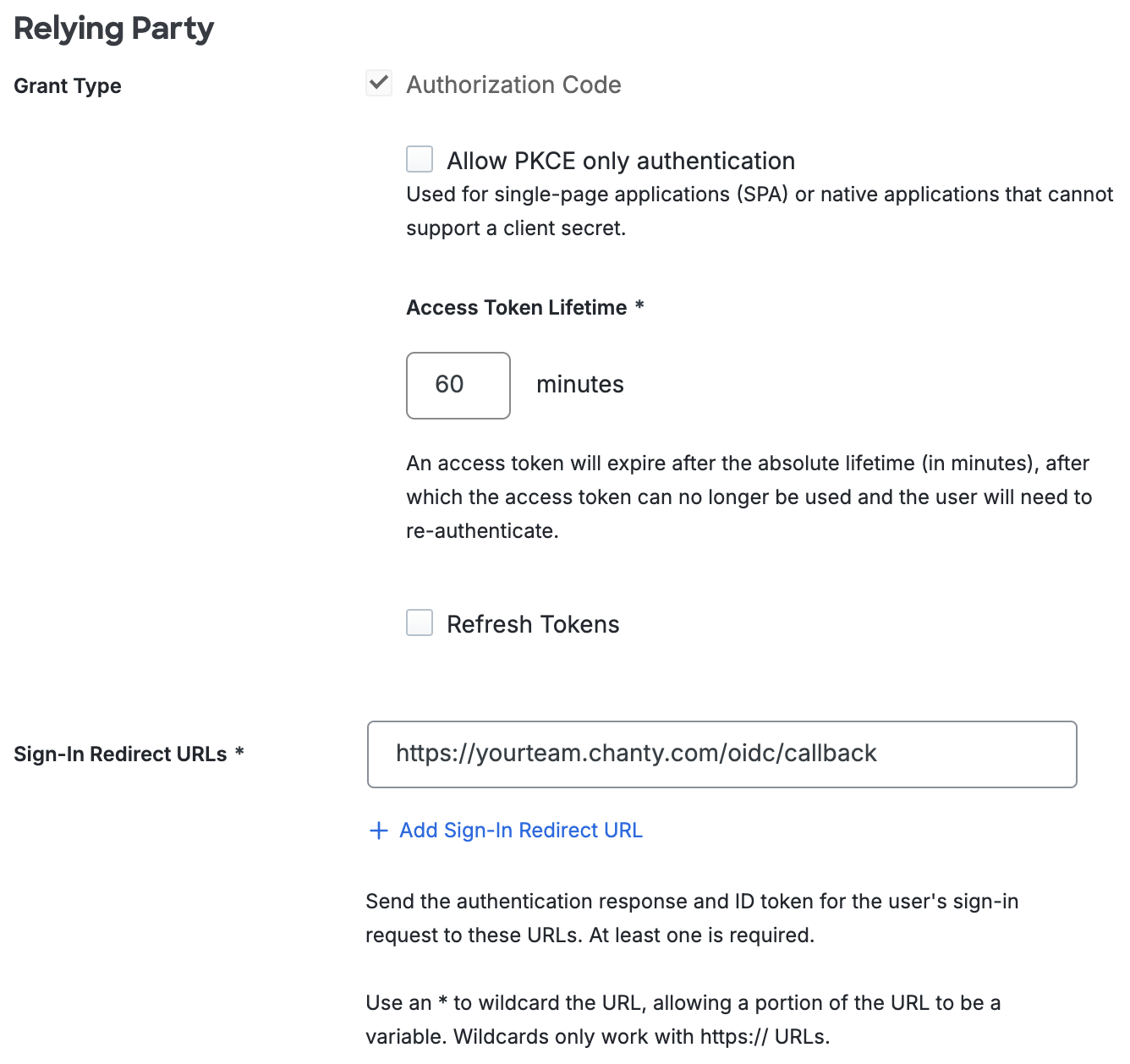 Duo Chanty Relying Party Section