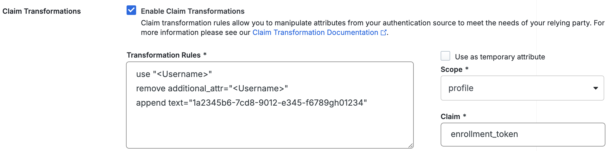 Duo Google Chrome Enterprise Claim Transformations Field