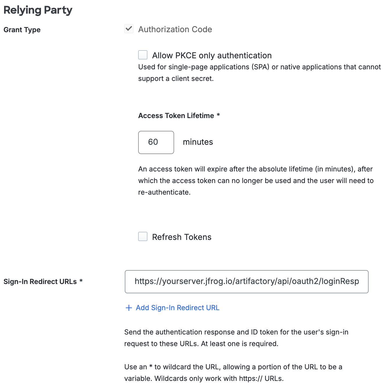 Duo JFrog Relying Party Section