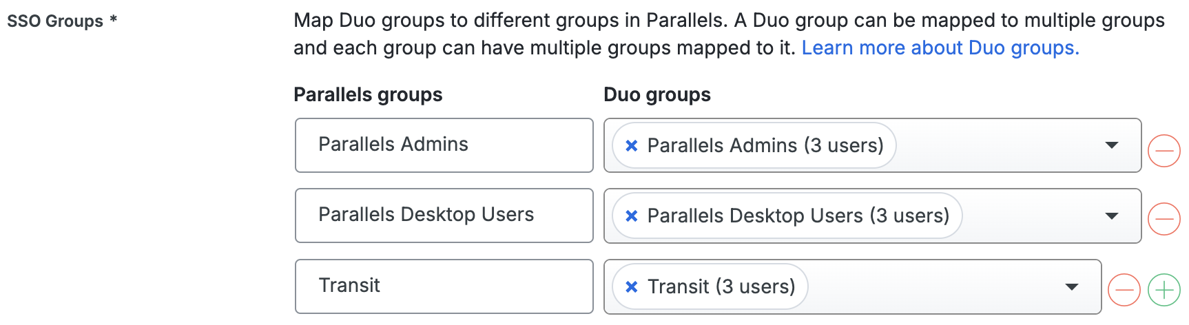 Duo Parallels Group Mapping Fields
