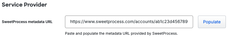 Duo SweetProcess SP Metadata URL