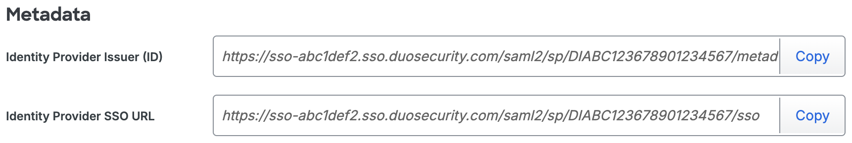 Duo Tallyfy Metadata URLs