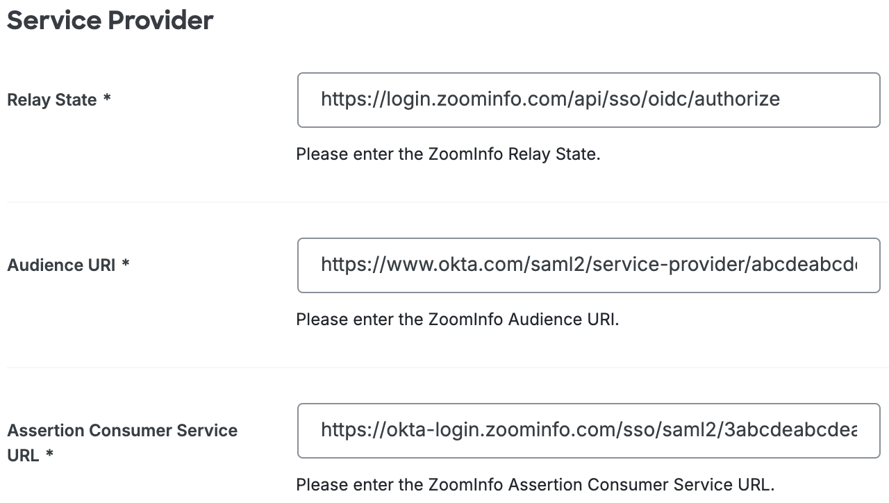 Duo ZoomInfo Service Provider Fields