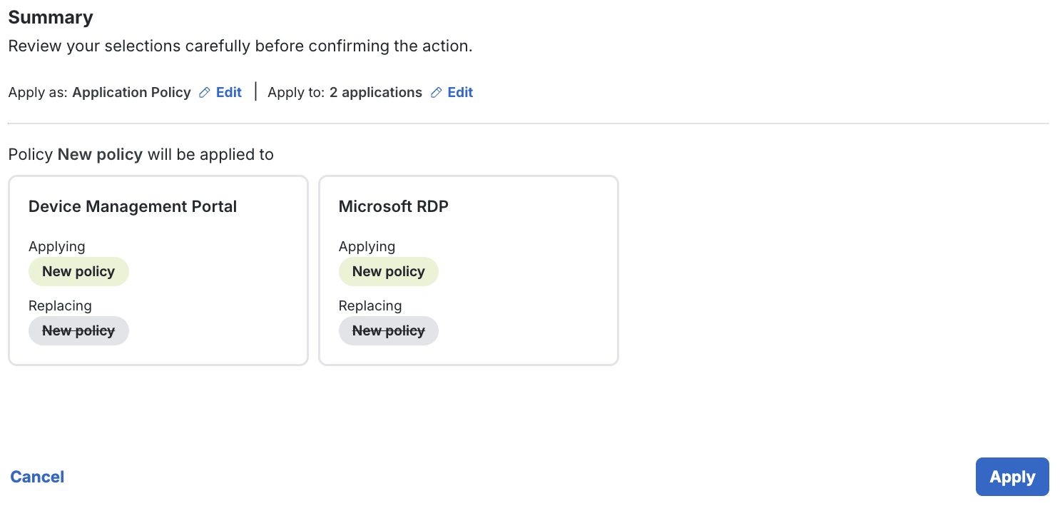 Summary Custom Application Policy