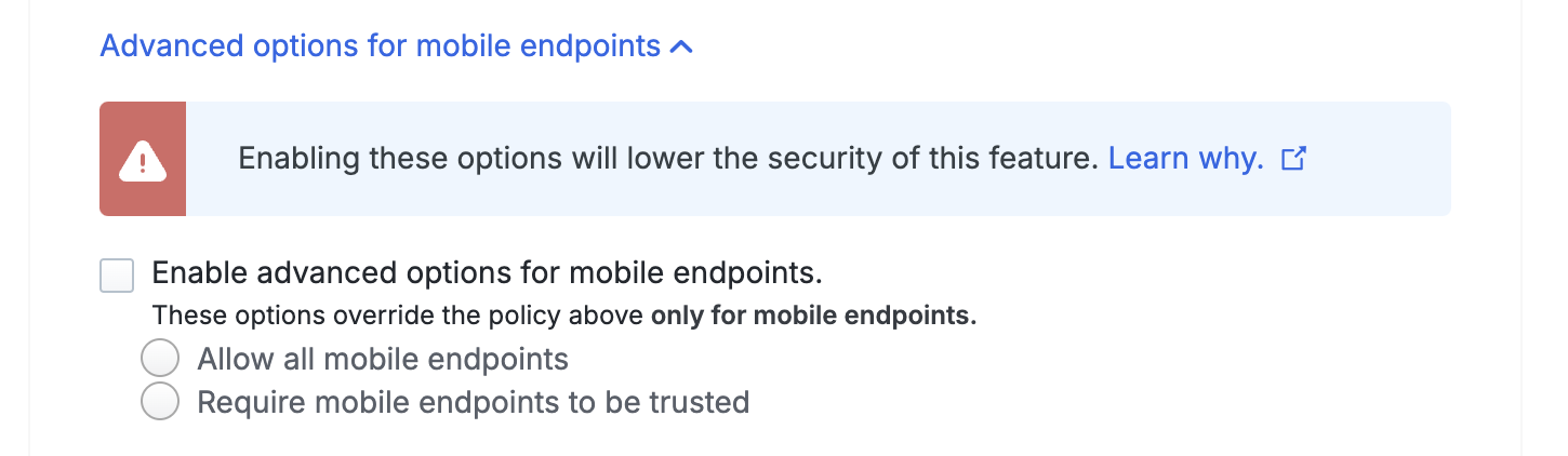 Trusted Endpoints Mobile Settings