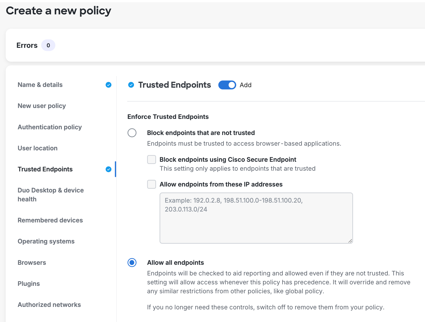 Creating the Trusted Endpoints Policy