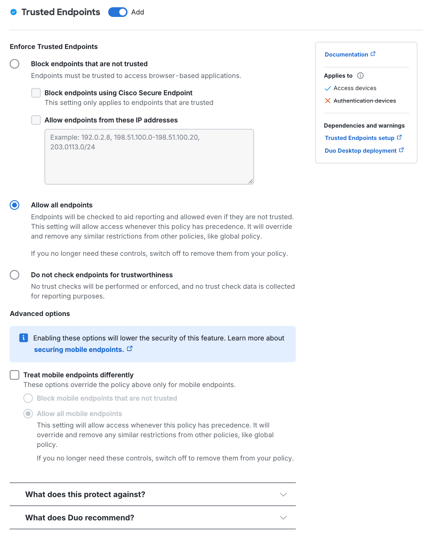 Trusted Endpoints Settings with Passwordless
