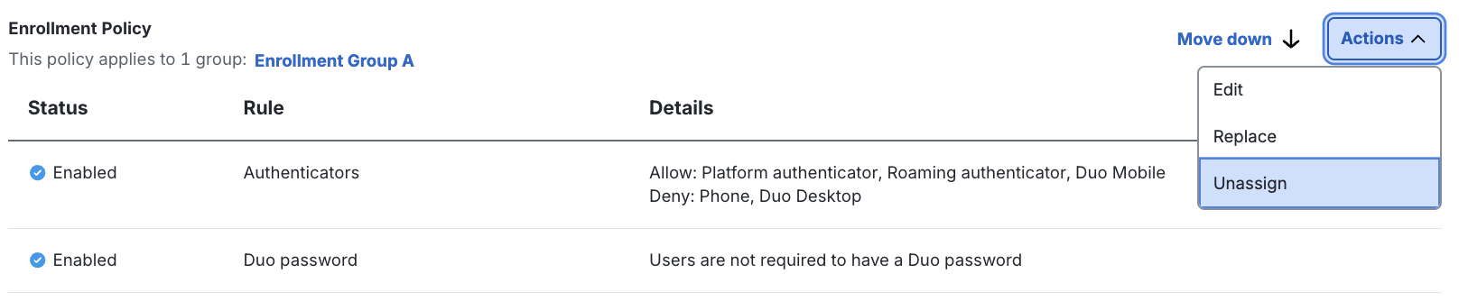 Unassign Enrollment Policies