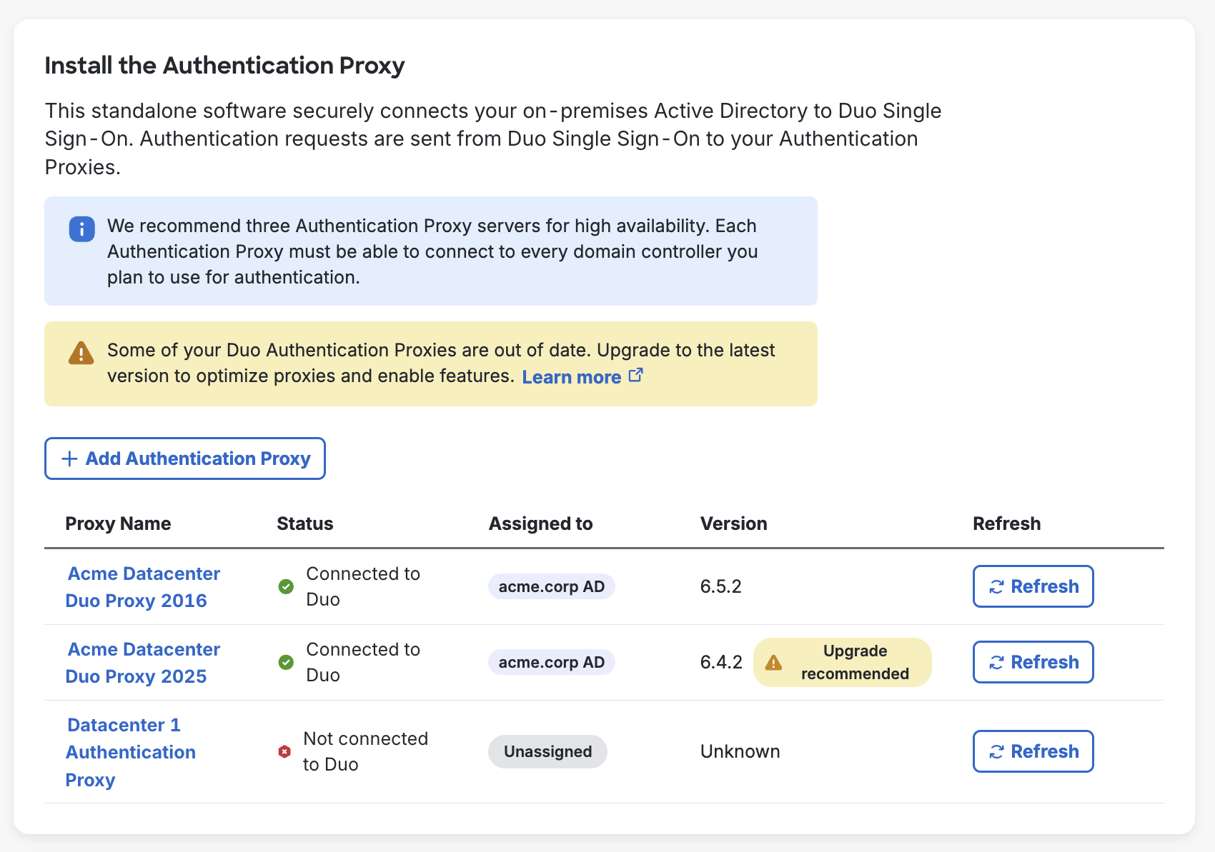 Unassigned Authentication Proxy Servers