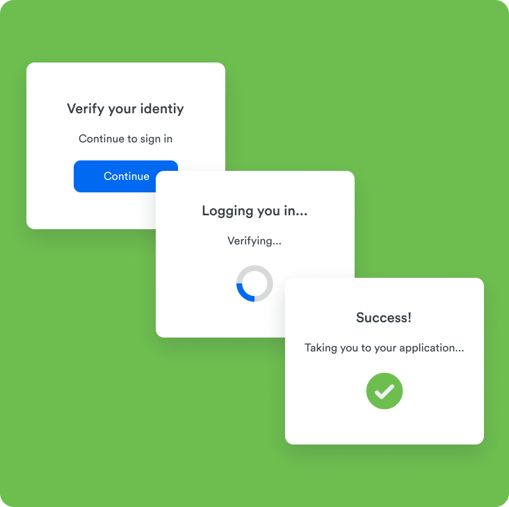 Three screenshots of the identity verification process with Duo Passport.